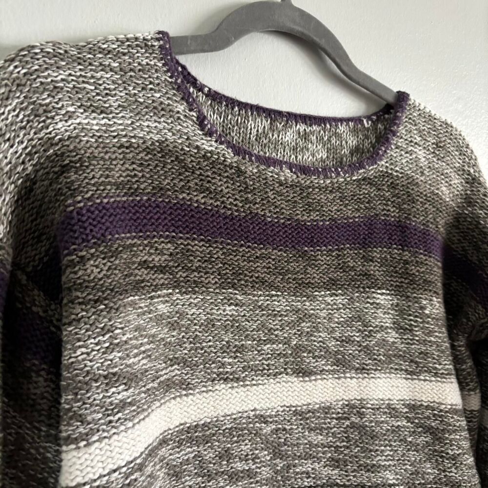 Vintage Knit Seater with Purple, Grey, and White Stripes | SMALL